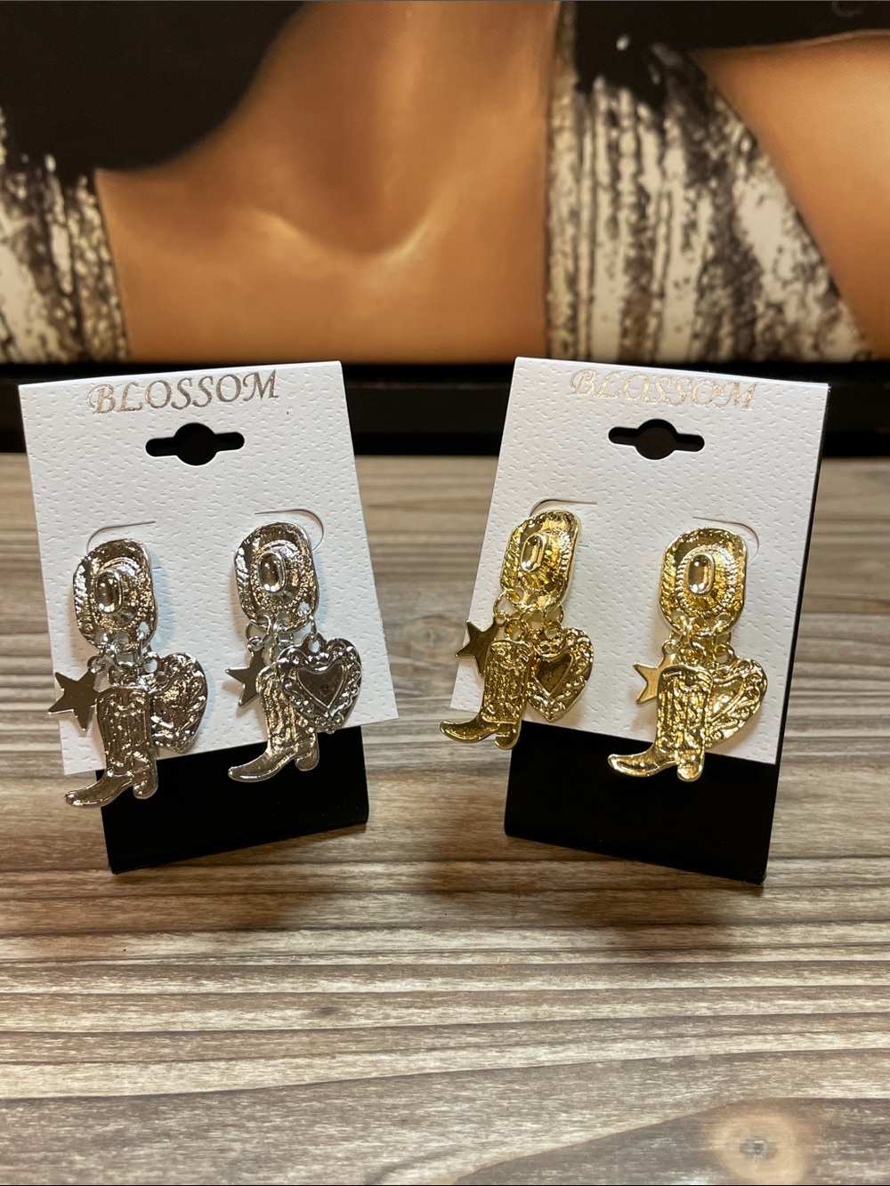 Cowboy Boot Heart Earrings - Gold or Silver